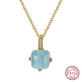 Natural Aquamarine Pendant Necklace 925 Sterling Silver Gemstone Jewelry