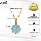 Natural Aquamarine Pendant Necklace 925 Sterling Silver Gemstone Jewelry