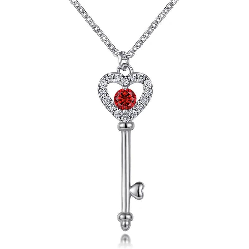 925 Silver Multicolor Key Pendant Necklace for Women