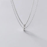 925 Silver Zircon Double Chain Choker Necklace Women Hiphop Jewelry