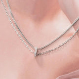 925 Silver Zircon Double Chain Choker Necklace Women Hiphop Jewelry
