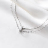 925 Silver Zircon Double Chain Choker Necklace Women Hiphop Jewelry