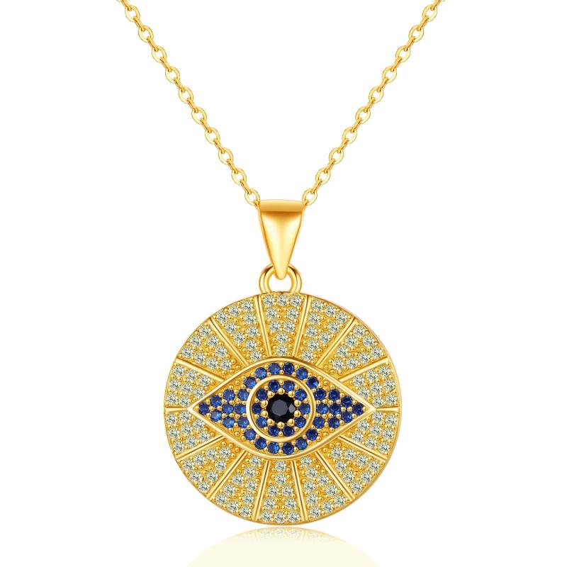 Enamel Evil Eye Necklace 925 Sterling Silver CZ Stone Pendant