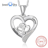 JewelOra Personalized 925 Silver Heart Necklace with 2 Engraving Names