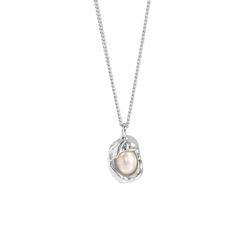925 Silver Pearl Shell Pendant Long Chain Necklace for Women