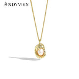 925 Silver Pearl Shell Pendant Long Chain Necklace for Women