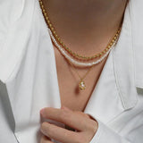 925 Silver Pearl Shell Pendant Long Chain Necklace for Women