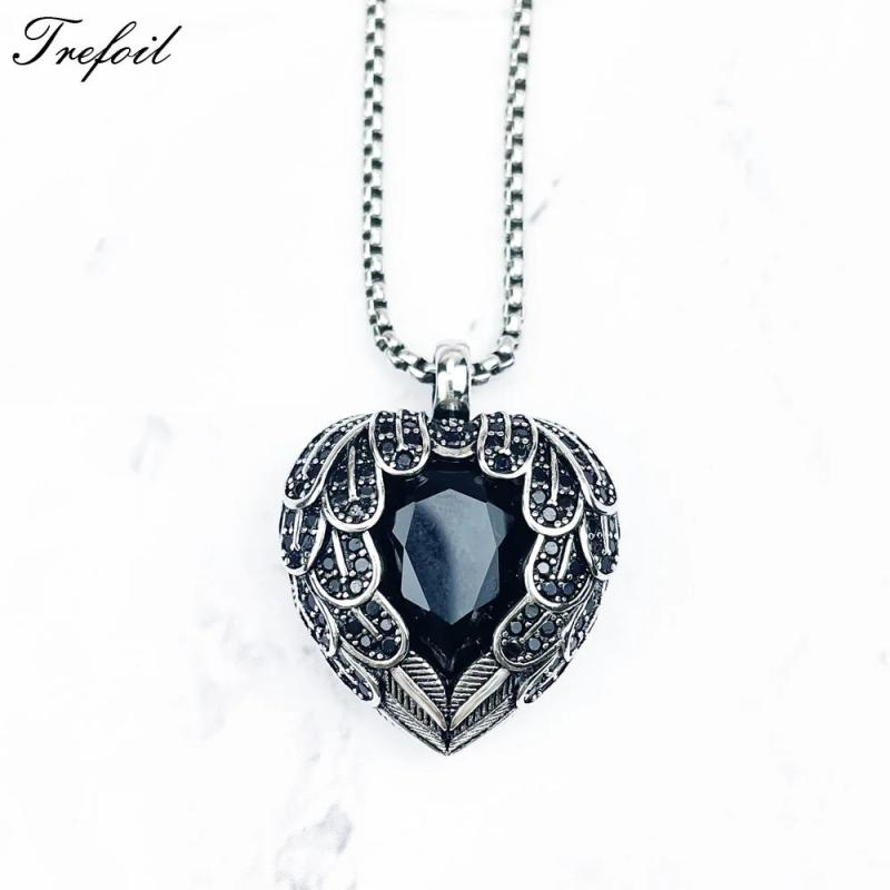 Winged Heart Crystal Pendant Necklace 925 Sterling Silver