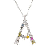 925 Silver Initial M S Pendant Alphabet Necklace Women Name Crystal Jewelry