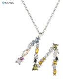 925 Silver Initial M S Pendant Alphabet Necklace Women Name Crystal Jewelry