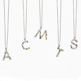 925 Silver Initial M S Pendant Alphabet Necklace Women Name Crystal Jewelry