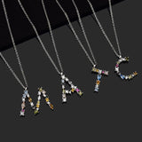 925 Silver Initial M S Pendant Alphabet Necklace Women Name Crystal Jewelry