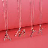 925 Silver Initial M S Pendant Alphabet Necklace Women Name Crystal Jewelry