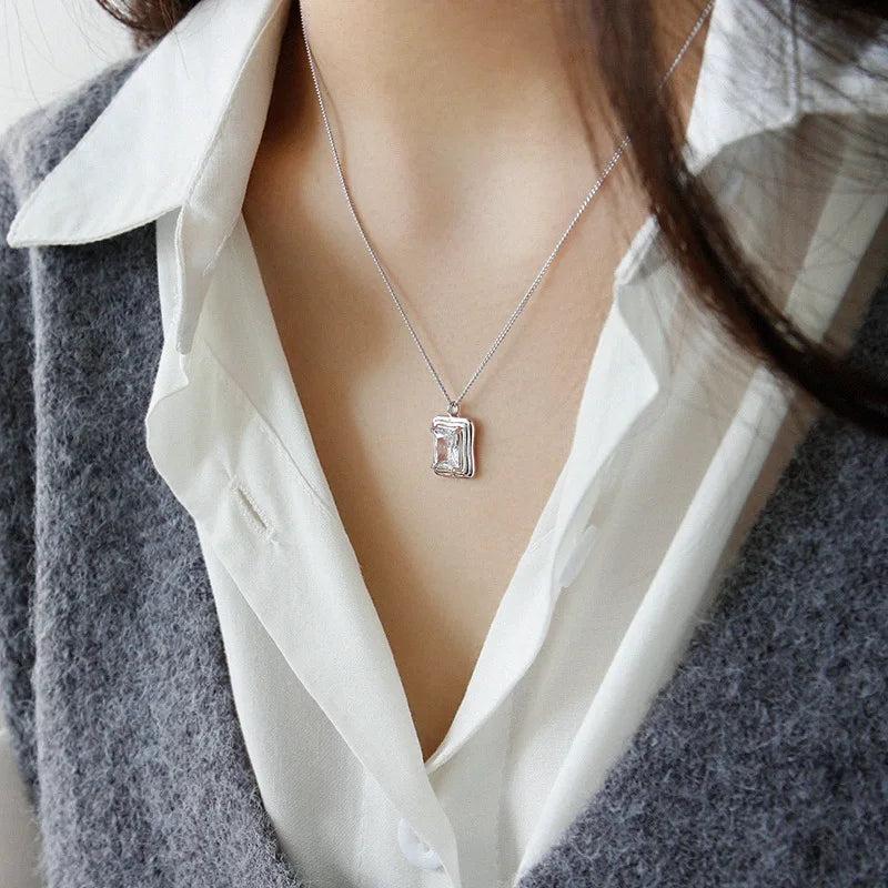 925 Silver Zircon Geometric Chain Necklace