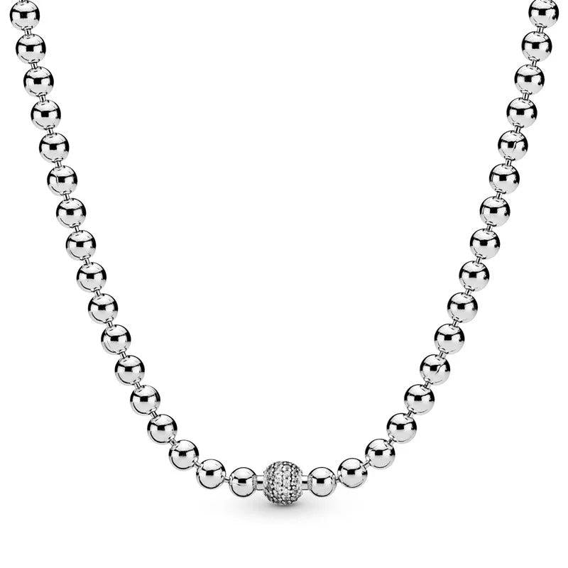 925 Sterling Silver Beads & Pave Crystal Sliding Necklace