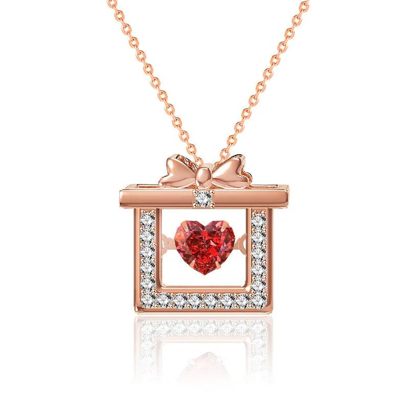 925 Silver Red Love Zircon Necklace Women Bow Pendant Jewelry