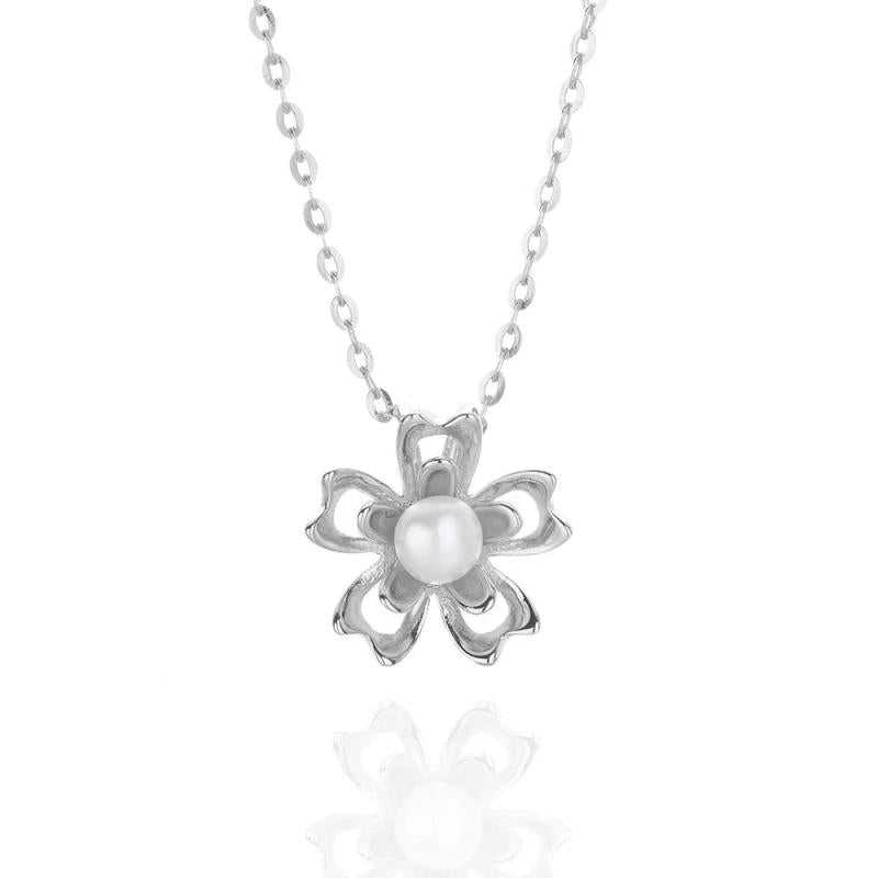 925 Silver Shell Pearl Sunflower Pendant Necklace Romantic Jewelry