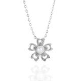 925 Silver Shell Pearl Sunflower Pendant Necklace Romantic Jewelry