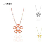 925 Silver Shell Pearl Sunflower Pendant Necklace Romantic Jewelry