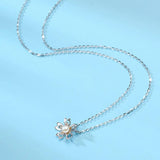 925 Silver Shell Pearl Sunflower Pendant Necklace Romantic Jewelry
