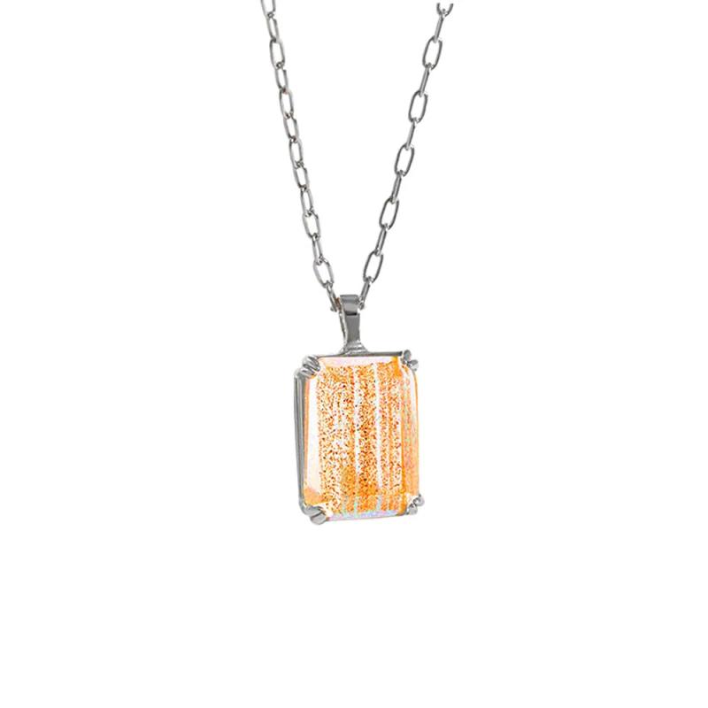 925 Silver Long Chain Square Zircon Pendant Jewelry Gift