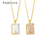 925 Silver Long Chain Square Zircon Pendant Jewelry Gift