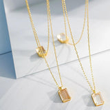 925 Silver Long Chain Square Zircon Pendant Jewelry Gift