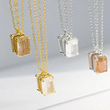 925 Silver Long Chain Square Zircon Pendant Jewelry Gift