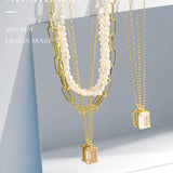 925 Silver Long Chain Square Zircon Pendant Jewelry Gift