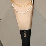 925 Silver Long Chain Square Zircon Pendant Jewelry Gift