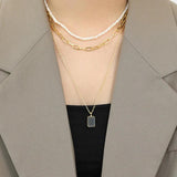 925 Silver Long Chain Square Zircon Pendant Jewelry Gift
