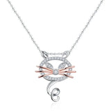 925 Silver Cat Pendant Rose Choker Zircon Necklace