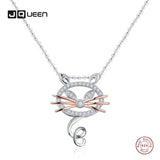 925 Silver Cat Pendant Rose Choker Zircon Necklace