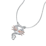925 Silver Cat Pendant Rose Choker Zircon Necklace