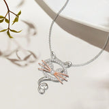 925 Silver Cat Pendant Rose Choker Zircon Necklace