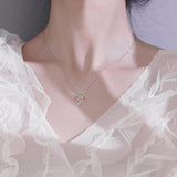 925 Silver Cat Pendant Rose Choker Zircon Necklace