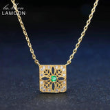 Vintage Emerald Necklace 925 Sterling Silver Chain