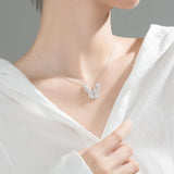 925 Silver Butterfly Necklace Clear CZ Pendant Women's Jewelry
