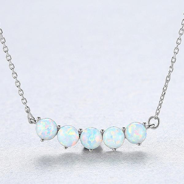 925 Silver Cross Opal Necklace for Women