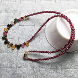 Natural Garnet Necklace with Tourmaline Drop 14K Plated Magnetic Buckle