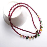 Natural Garnet Necklace with Tourmaline Drop 14K Plated Magnetic Buckle