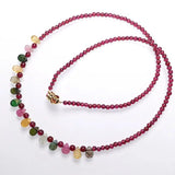 Natural Garnet Necklace with Tourmaline Drop 14K Plated Magnetic Buckle