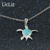 925 Silver Turtle Necklace Collar Fire Opal Pendant Charm Link Chains LN0265