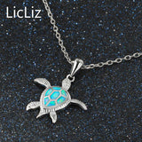 925 Silver Turtle Necklace Collar Fire Opal Pendant Charm Link Chains LN0265