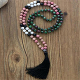 8mm Rhodochrosite 108 Buddha Beads Tassels Necklace DIY Bless Chakas