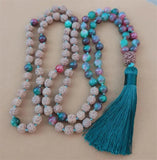 8mm Rudraksha 108 Beads Tassel Knotted Necklace Wristband