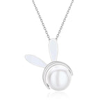 925 Silver Bunny Shell Pearl Pendant Necklace for Women
