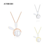 925 Silver Bunny Shell Pearl Pendant Necklace for Women