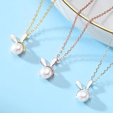 925 Silver Bunny Shell Pearl Pendant Necklace for Women