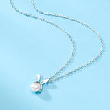 925 Silver Bunny Shell Pearl Pendant Necklace for Women